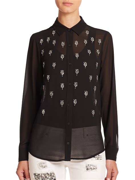 michael kors black blouse with gold embellishments on pockets